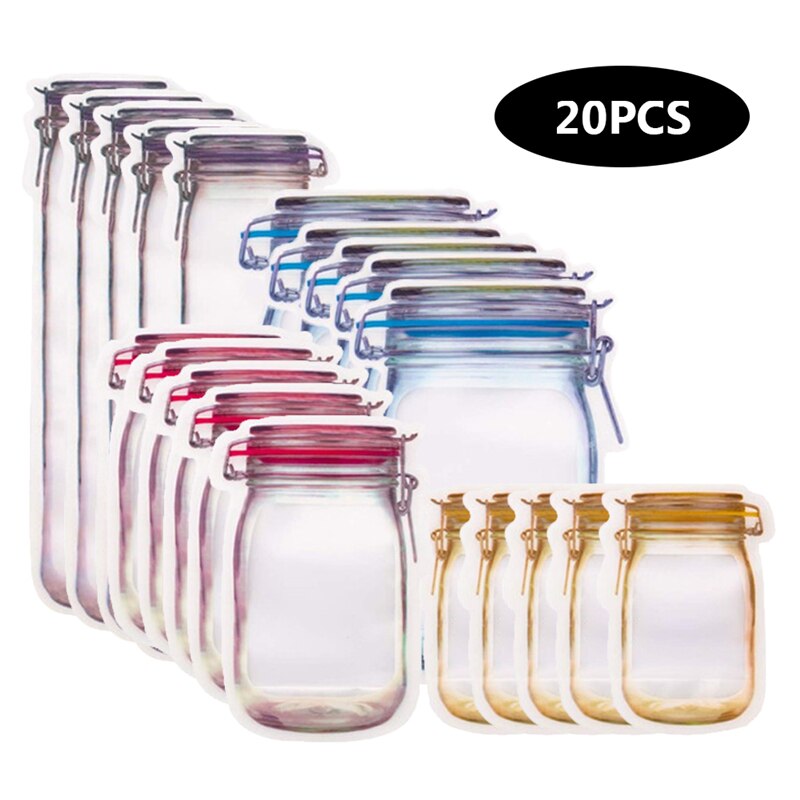 Reutilizable Mason Jar bolsas de botellas de caramelo de frutos secos galletas sello de la bolsa de alimentos frescos de aperitivos cremallera sellada organizador de cocina 5 uds