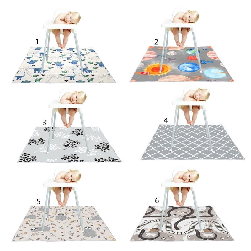 Alfombra de suelo para trona, tapete de juego para gatear para bebé, arte, atrapador de comida, a prueba de fugas, novedad de