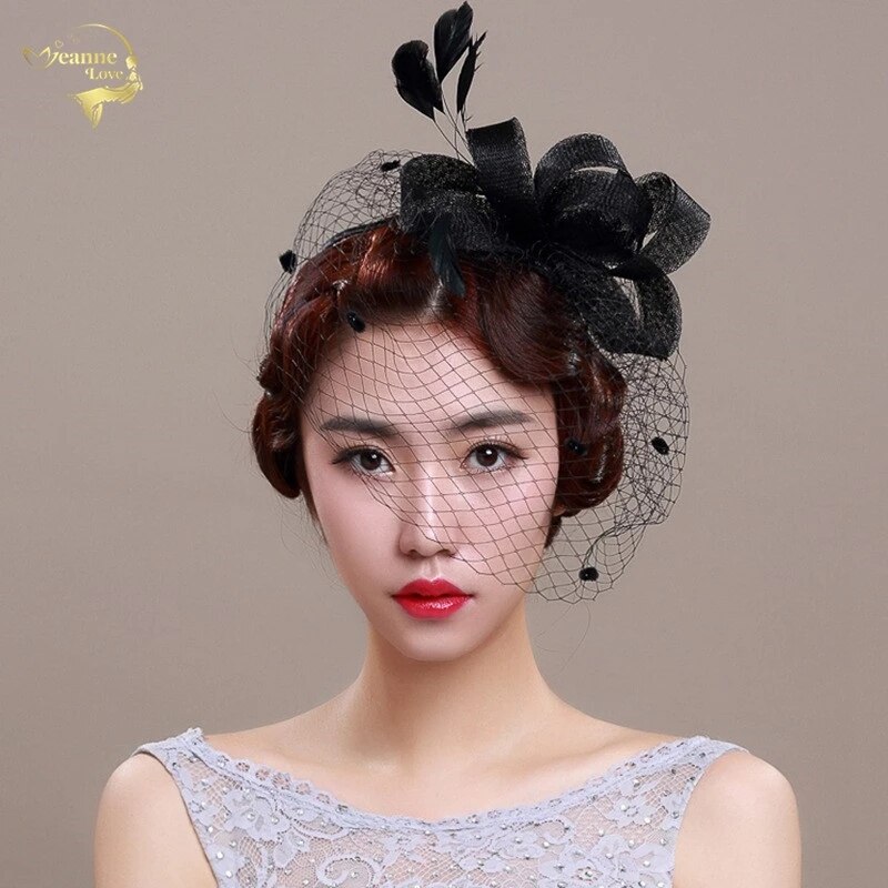 Hochzeit Hüte Für Frauen Jahrgang Netto Braut Hüte Schwarz Hochzeit Accessorie Bräute Fascinator Hochzeit Vogelkäfig Schleier Gesicht Schleier BH008: Schwarz