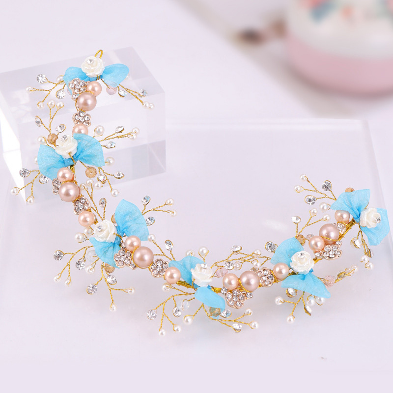 Hair Bands Pearl Wedding Hair Ornament Rhinestone Flower Women Bridal Head Decoration Handmade Crystal Hair Jewelry: A020