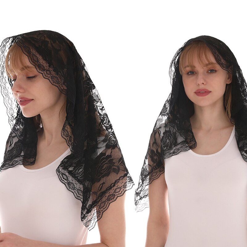 Velo de Mantilla Vintage tradicional de encaje de estilo español, bufanda para cubrir la cabeza de masa Latina para Iglesia Católica, forma de arco