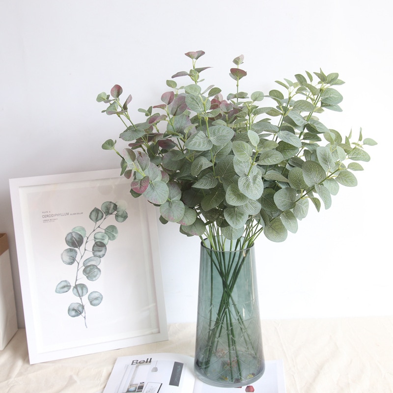 Kunstige blade gren retro grøn silke eukalyptus blad til boligindretning bryllup planter kunststof løv værelse dekoration 68cm