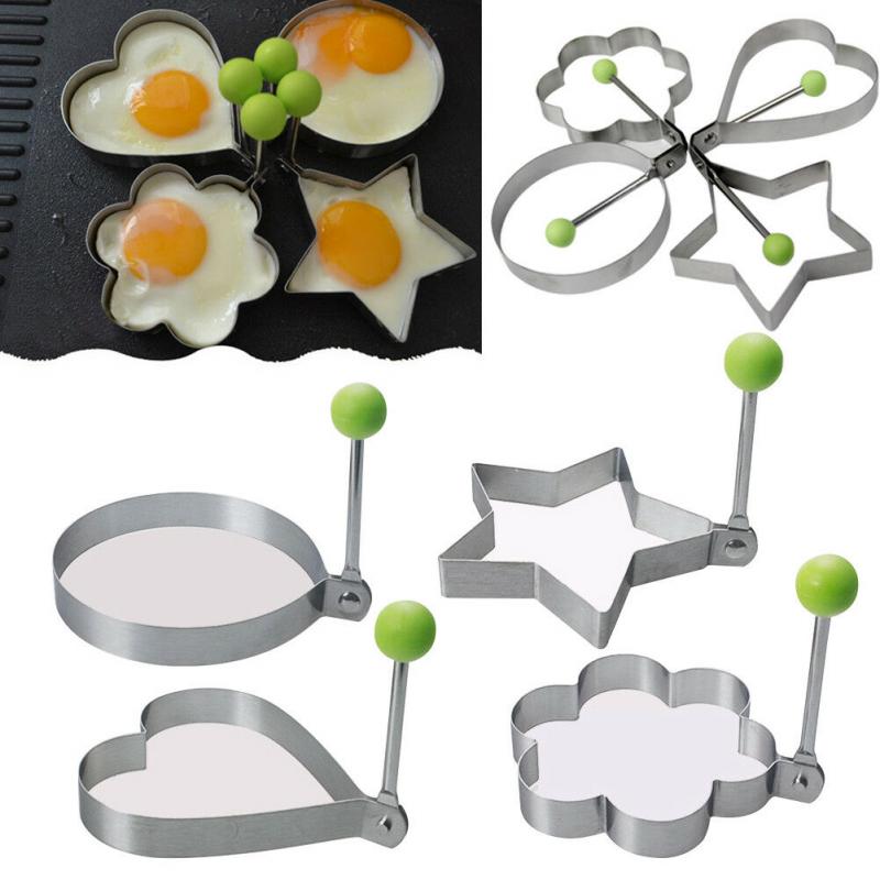 5 Formas de comida de acero inoxidable grado cocina Shaper molde sartén panqueque de huevo frito anillo círculo huevo moldes, utensilios de cocina