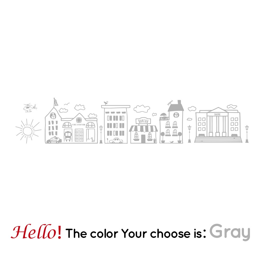 Doodled by skyline wallsticker vinyl city decal til #39 legeværelse soveværelse dagpleje biblioteker superhelt: Grå
