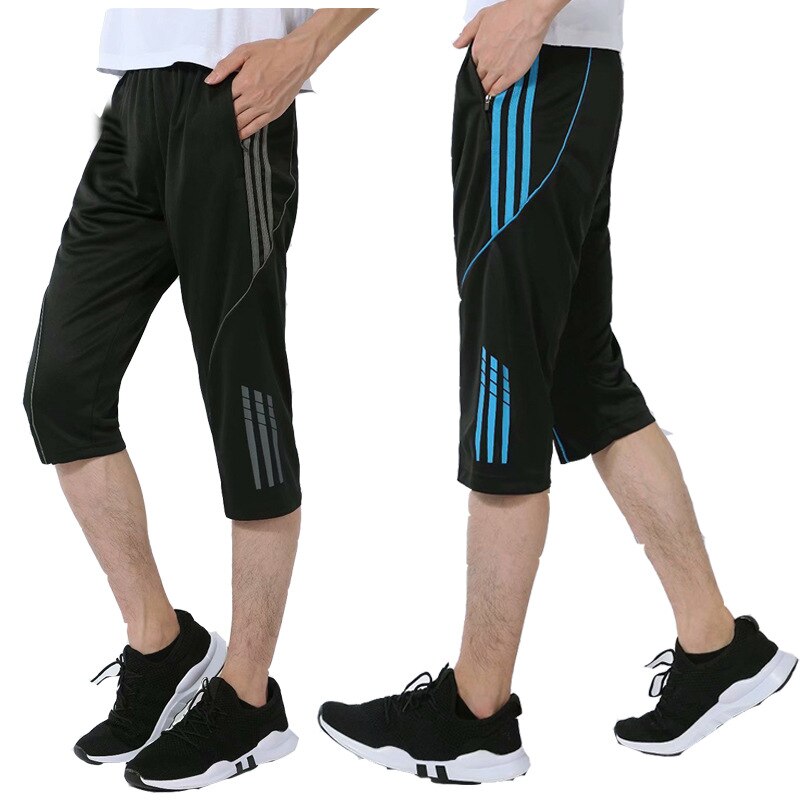 Summer Thin Football Male Pocket Zipper Capri Pants Football shou tui Running Fitness Calf Pants