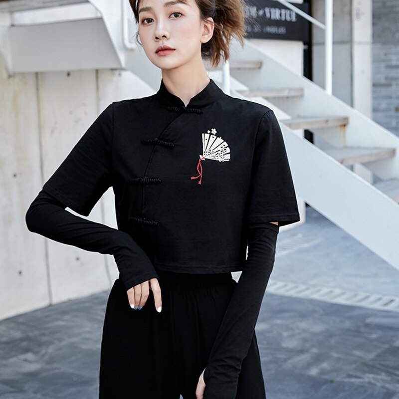 Chinese Stijl T-shirt Vrouwen Zomer Zwarte Sexy Cheongsam Crop Tops Voor Tieners Korte Mouw Mode Cheongsam T Shirts 10362