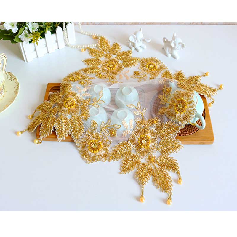 Luxus spitze Gold perlen stickerei ort tisch matt tuch Pad tasse becher gericht deckchen Tee Untersetzer tischset Weihnachten hochzeit küche