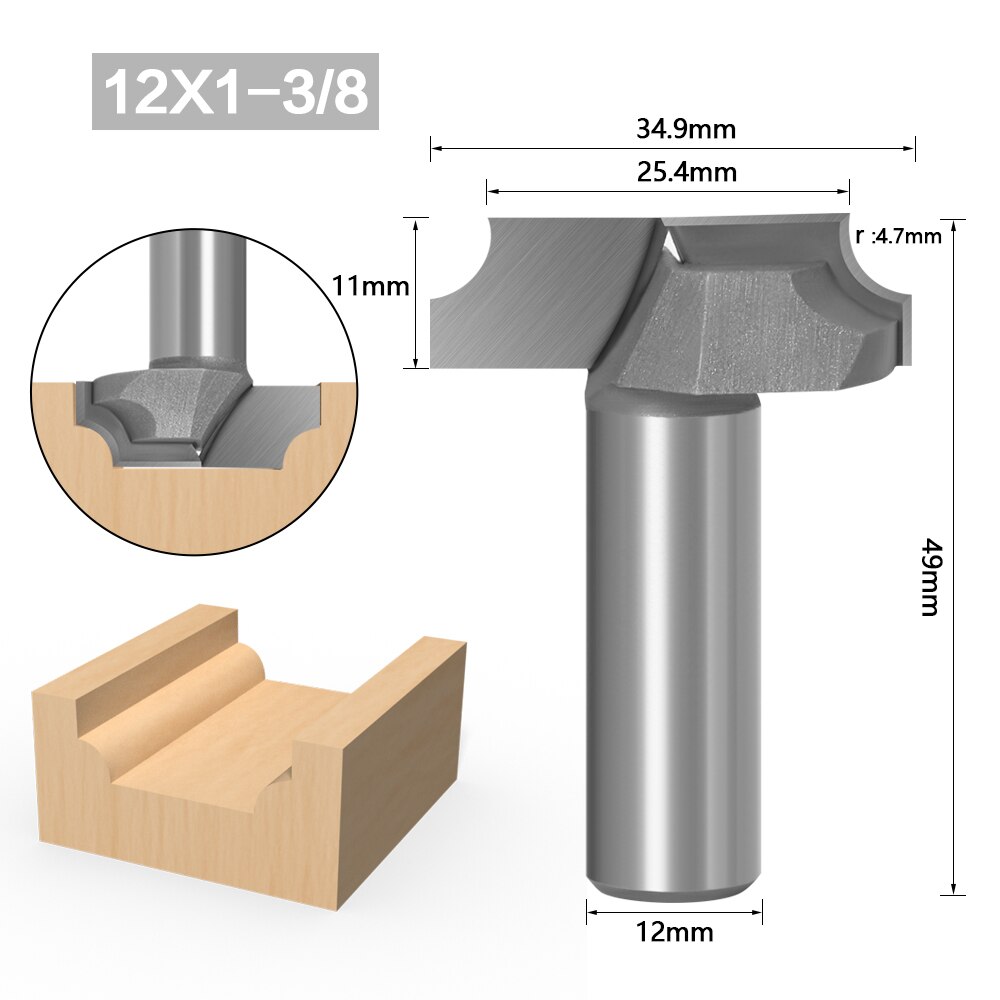 1PC 1/2&quot; 12mm Shank 1&quot; Radius Flat Bottom Bit Horizontal Crown Router Bit door knife Woodworking cutter: 12X34.9