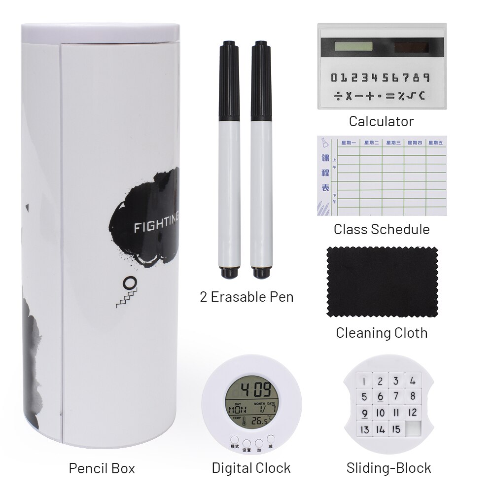 Multifunctional Pencil Case Large Capacity Pen Box with Mirror Sliding Block Digital Clock Solar Caculator School Stationery