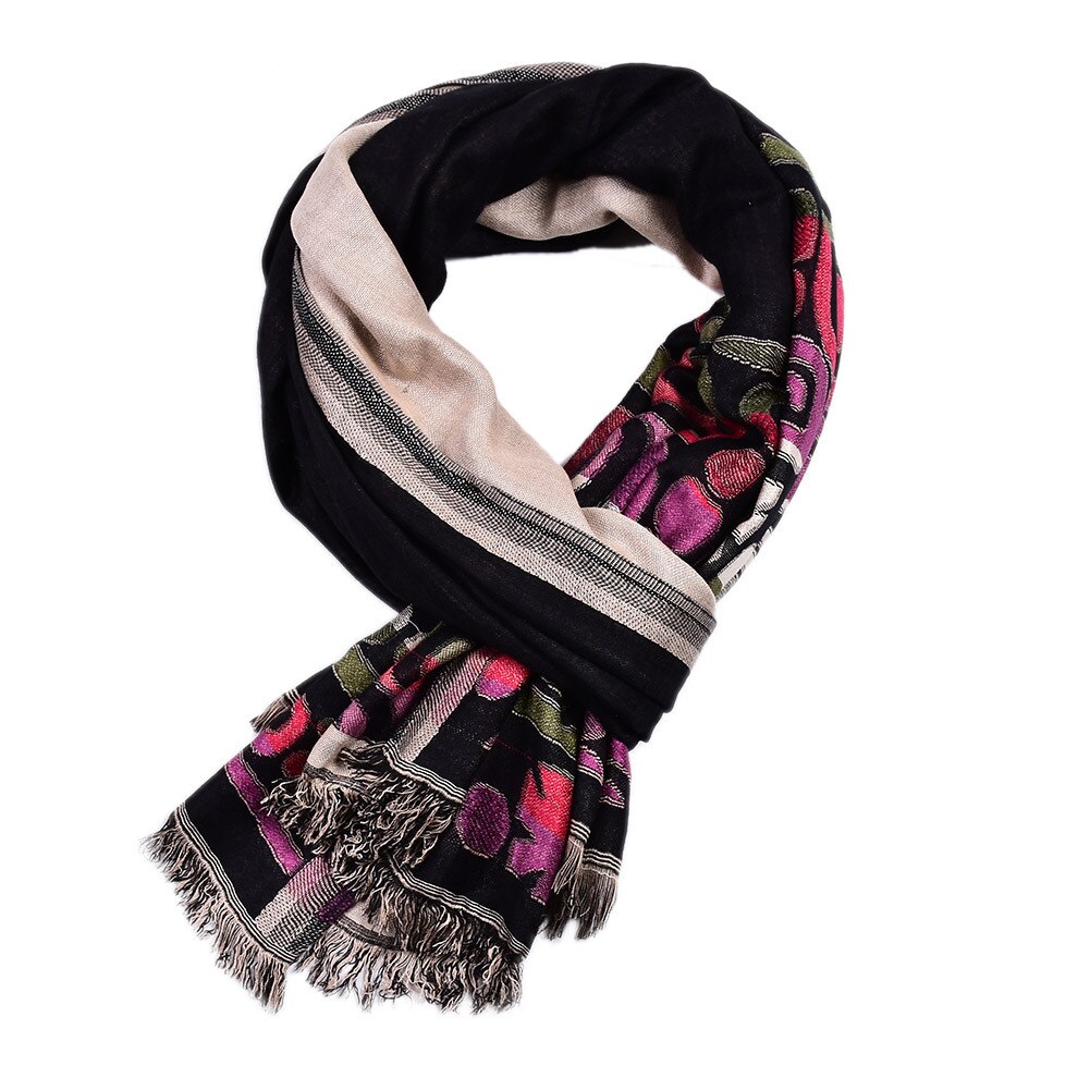 SHOWERSMILE Men Scarf Cotton British Style Scarf for Men Geometric Print Long Male Winter Scarves 195cm*65cm: black
