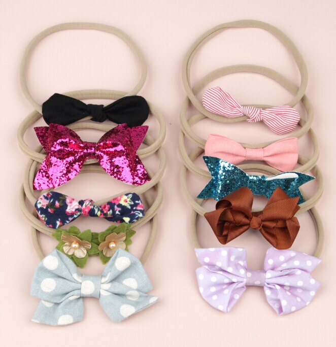 Baby Flower Accessories 10pcs/Sets Infant Kids Baby Girls Women Elastic Headband Nylon Headwear Hair Band Headdress Photo Props: H