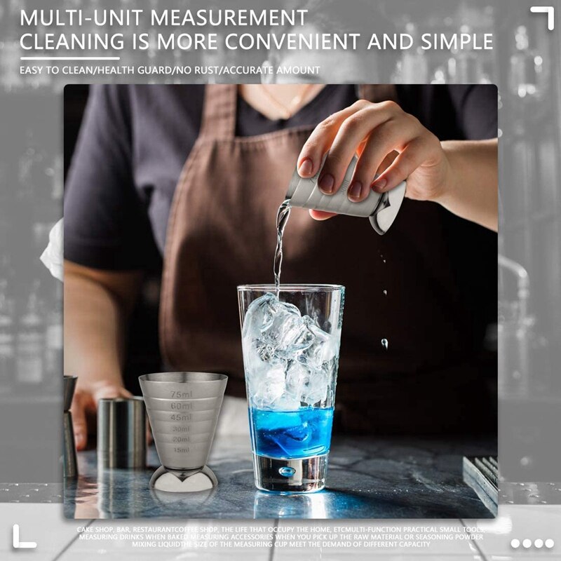 Målebeger, rustfritt stål målebeger 3 måleskalaer  (2.5 oz, 75 ml, 5 ss) metall målebeger til væske