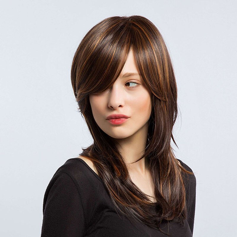 Pelucas de pelo largo liso ombré marrón ceniza Lolita parte lateral para mujeres Afo pelucas de pelo Natural para uso diario pelucas sintéticas resistentes al calor