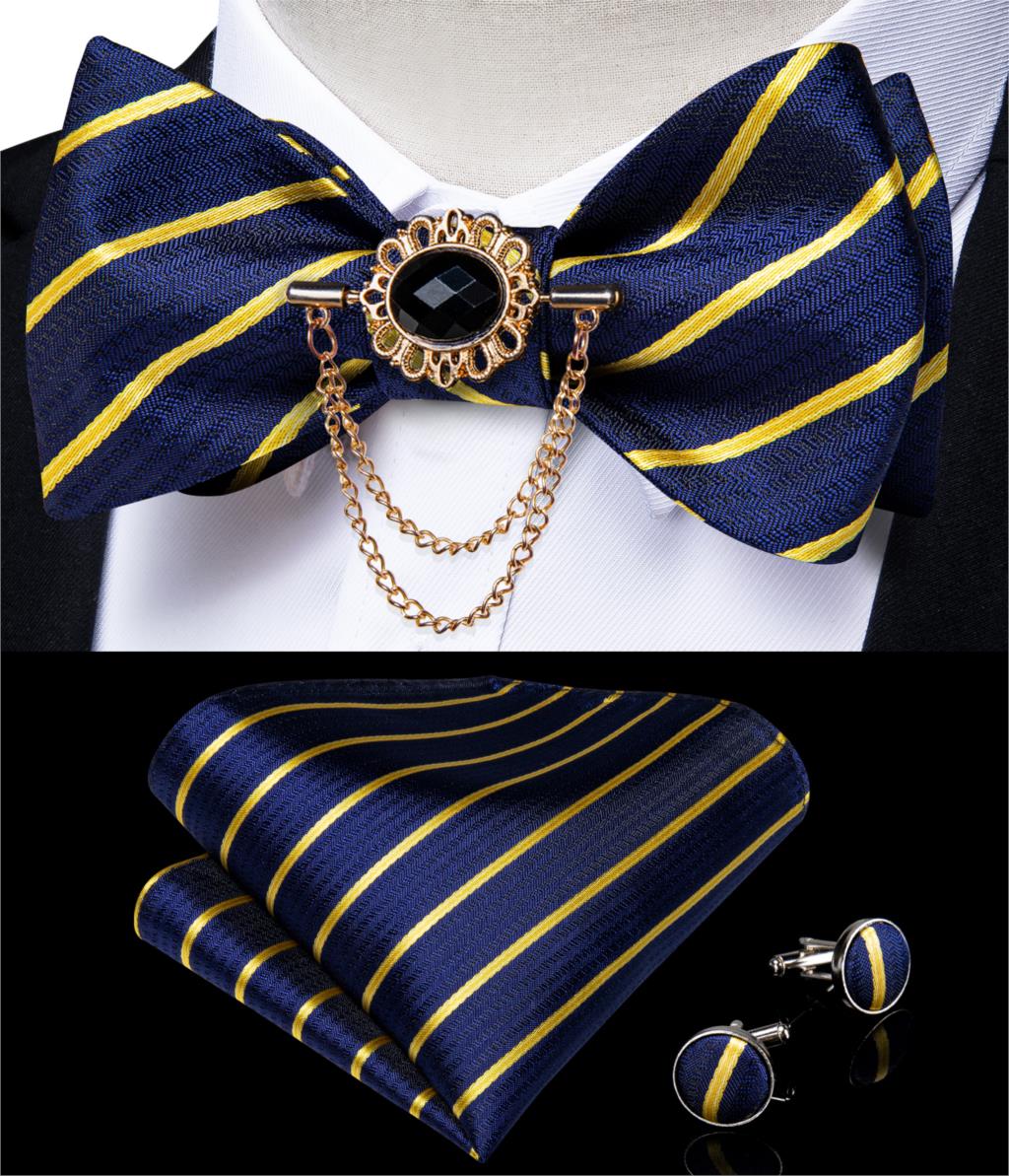 Luxury Gold Black Paisley Self Tie Men&#39;s Bow Tie Silk Woven Wedding Party Butterfly Ties Hanky Brooch Pin Set Tuxedo Bow DiBanGu: HL-3011-0009