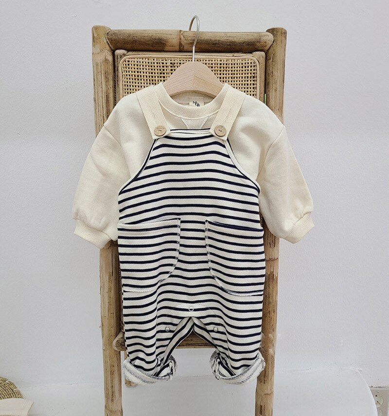 Autunno Del Bambino Del Bambino Delle Ragazze Dei Ragazzi solido Senza Maniche Pagliaccetto Della Tuta Outwear Pantaloni Vestiti 0-24M Del Bambino di Modo Tute E Salopette
