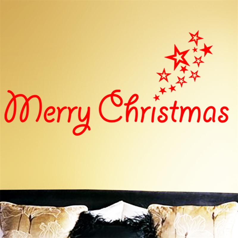 happy red Merry Christmas words stars festival home family party decor wall sticker window door decoration stickers