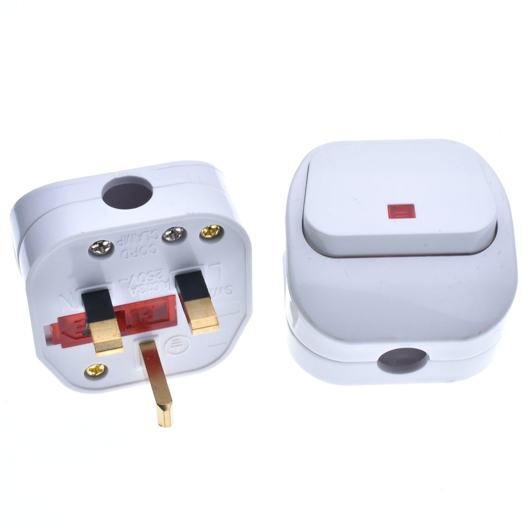 UK 3 Pin Switch 250V 13A AC Power Plug With Switch Male Electrical Socket Fused Connect Cord Overload Protection Adapter