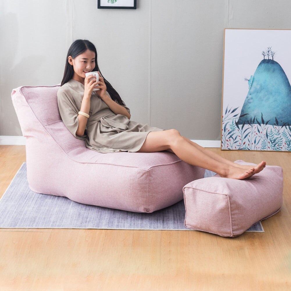 puff stue vaskbar myk alle årstider lat sofatrekk pedal slipcover solseng sete beskyttende soverom hjemme bønnepose fast: Korallerosa 2