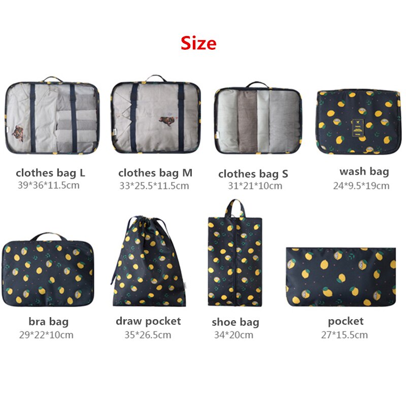 8-Piece Luggage Packing Cube Set - Large Capacity Travel Organizer Bags - Polyester Storage Suitcase Organizer