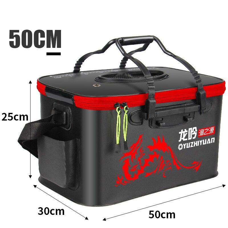 Portable Fishing Bucket Bag EVA Fishbox Handle Folding Outdoor Water Box Live Fish Bucket Thicken Fishing Tank Fishing Gear Bag: Black 50CM 01