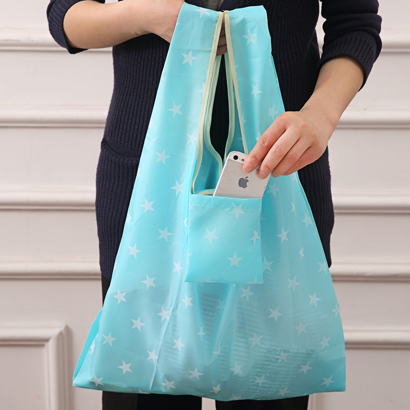 printing foldable green shopping bag Tote Folding pouch handbags Convenient Large-capacity storage bags