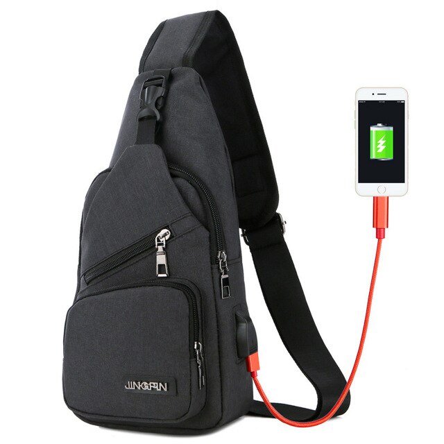 Beibaobao Male USB Charging Anti Theft Chest Bag School Summer Short Trip: black