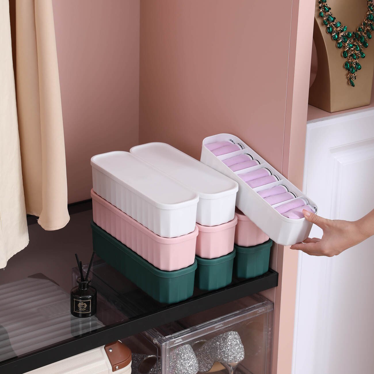 Boîte de rangement en plastique pour chaussettes, Type tiroir ménager, compartiment pour sous-vêtements, avec couvercle, boîte de tri de vêtements