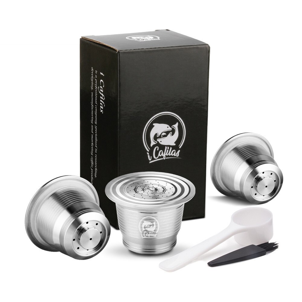 Icafilas roestvrijstalen koffiecapsulefilters voor nespresso herbruikbare koffiekopjeslepels hervulbare beugels: 3 capsules