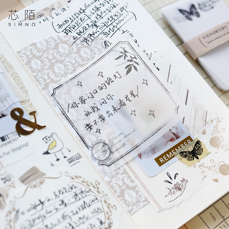 Translucent Sticky Notes Vlinder Guirlande Swallow Paddestoel Schrijven Pads Plant Woord Memo Pads Dagelijks Retro Plant Diy Hand Sticker