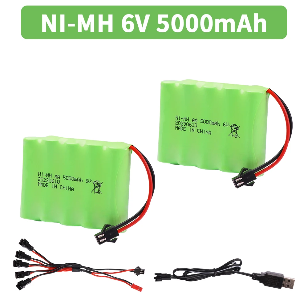 6V 5000mAh NiMH-Akku mit USB-Ladegerät für Rc-Spielzeug, Autos, Tankwagen, Roboter, Waffen, Boote, AA Ni-MH, 6V-Akku: Himmel Blau