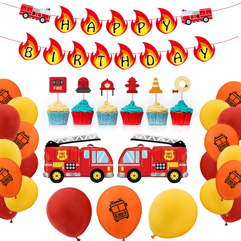 Brandman ballong pojke födelsedagsfest dekoration banner ballong set för barn fest brandman party baby shower dekoration: 1 uppsättning