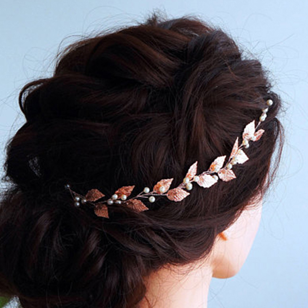 Diadema Retro con hojas y perlas para mujer o niña, accesorios nupciales para el cabello, joyería para el cabello de boda
