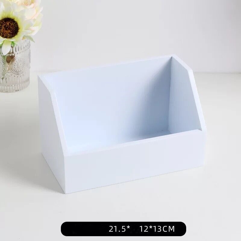 MINKYS Cute Cat Large Capacity Wood Desktop Organizer Pen Holder Desk Storage Box School Office Stationery: blue A