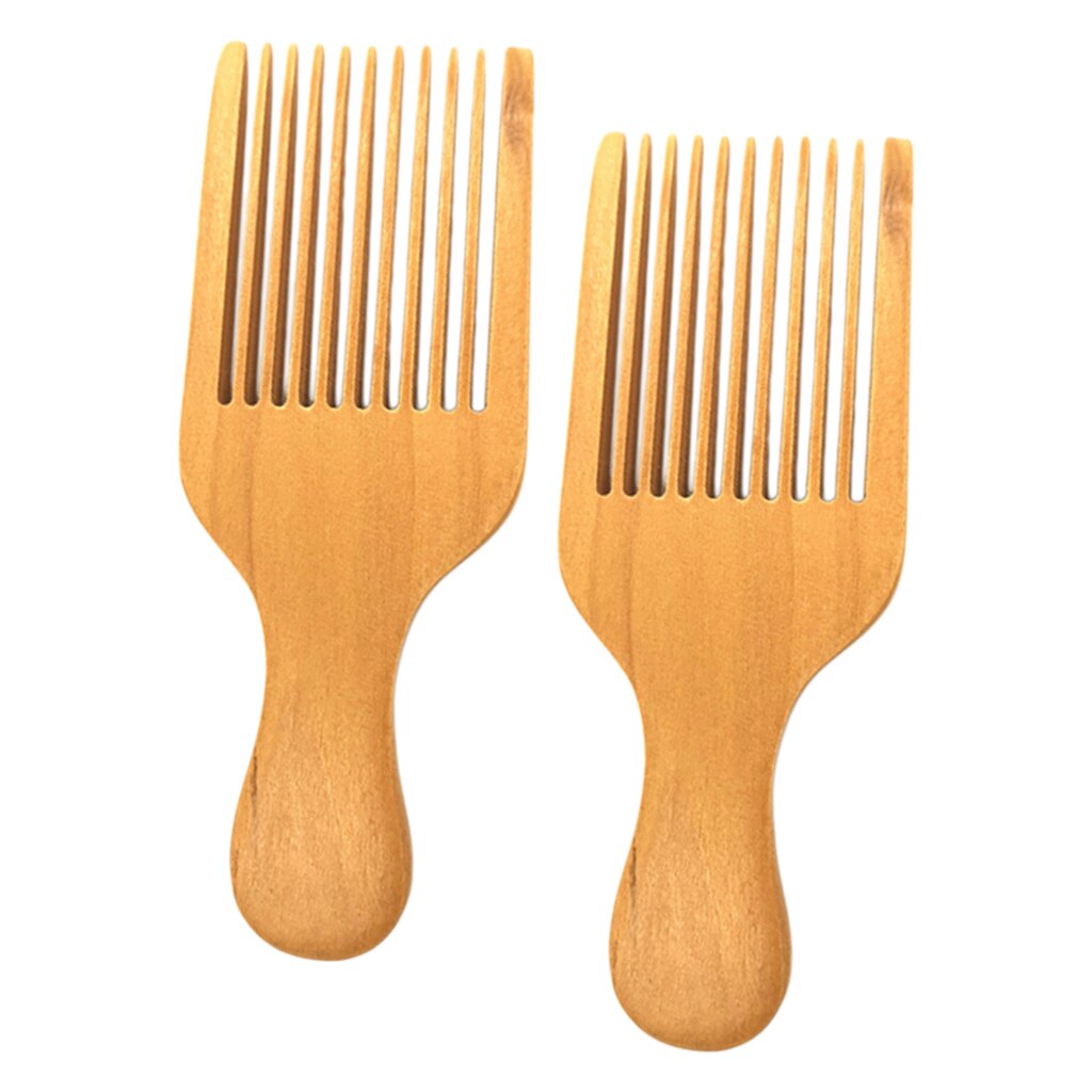 Paquet de 2 peigne à cheveux/barbe-peigne de Massage du cuir chevelu en bois de couleur marron naturel avec poignée Portable (dent large)