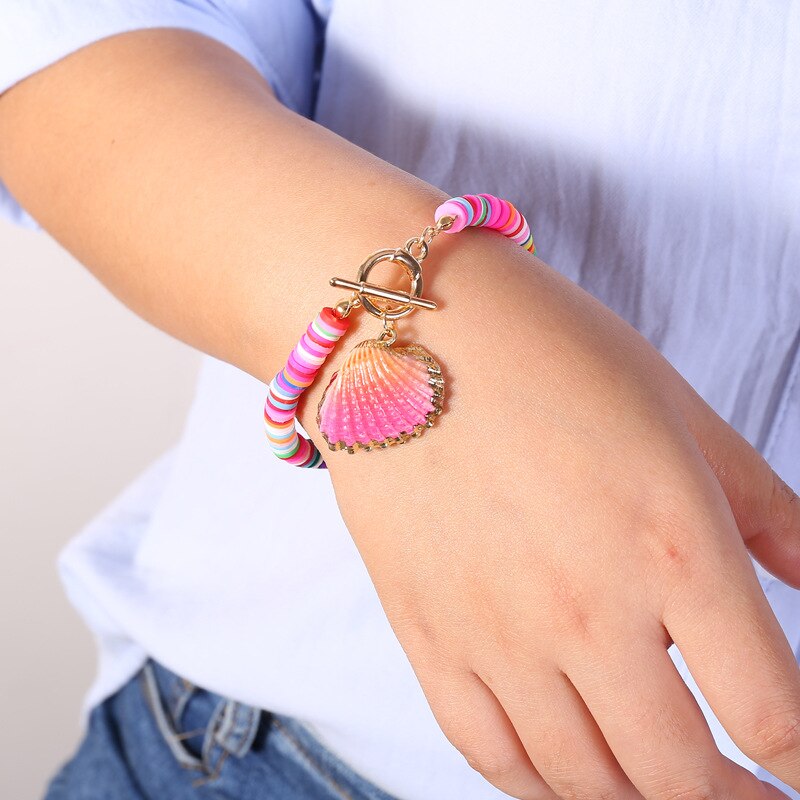 18cm Bohemia Colorful Shell Bracelet for Women Clay Bracelet Alloy OT Buckle Summer Beach Jewelry