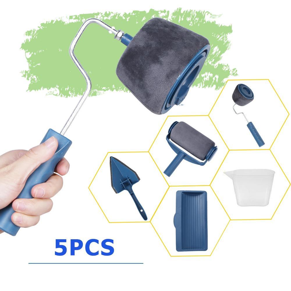 Cuadro de pared, bandeja con rodillo, cuadro de pared doméstico, esponja para pintura, almohadilla con rodillo, juego de pinceles para pintar, herramienta de decoración del hogar: 5PCS