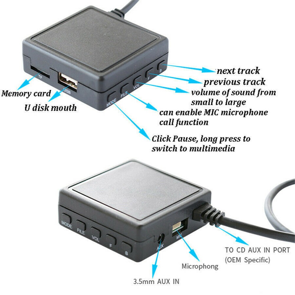 AUX USB ses kablosu adaptörü Bluetooth + Mic Mazda 6 için CX-7 Pentium B70 siyah 12V