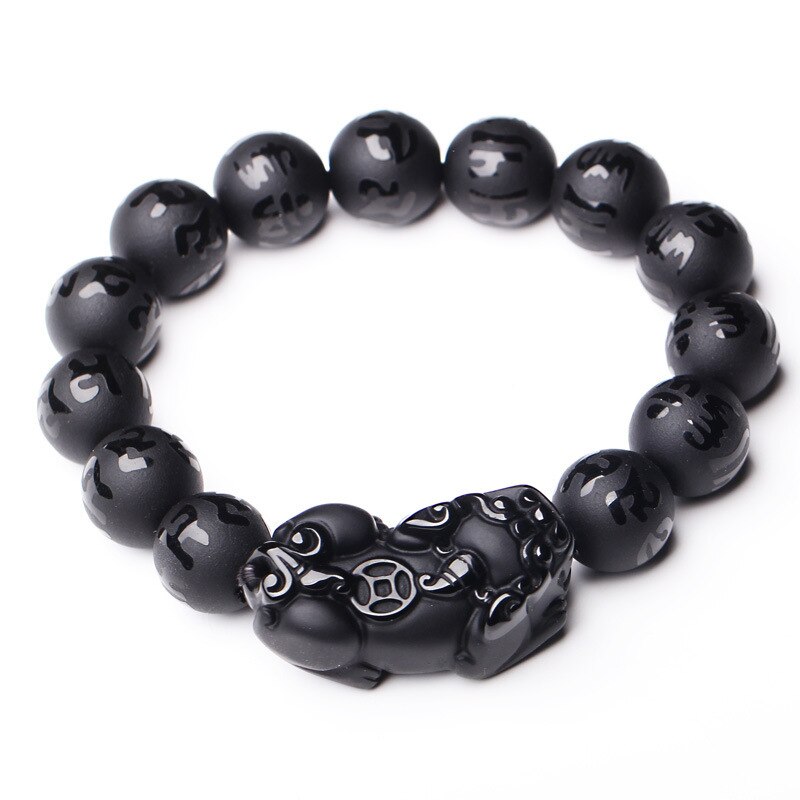 Bracelet en perles de PiXiu mat obsidienne noire naturelle Bracelet en perles de Mantra de Six mots bracelets à faire soi-même pour hommes femmes bijoux