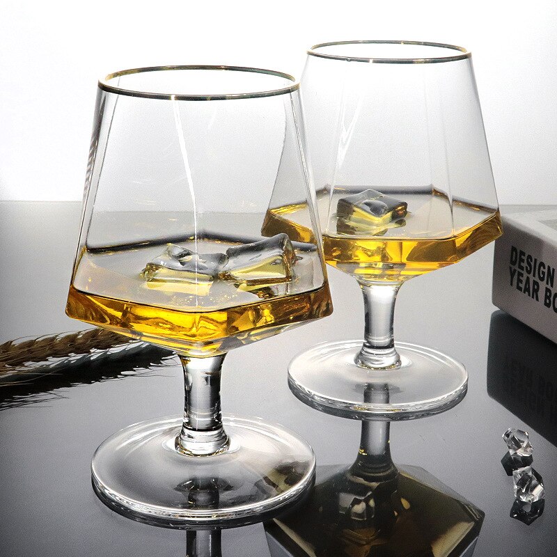 370Ml Cognacglas Diamond Crystal Glas Geesten Beker Gouden Rand Diamant Whisky Glas Wijn Glas