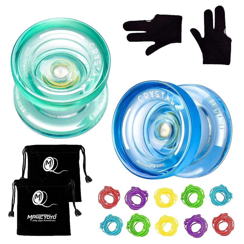 Magicyoyo K2 Crystal Responsieve Plastic Fingerspin Yoyos Voor Kinderen Beginners Jojo Met 2 Yoyo Handschoenen, 2 Yoyo Tassen, 10 Strings: Default Title