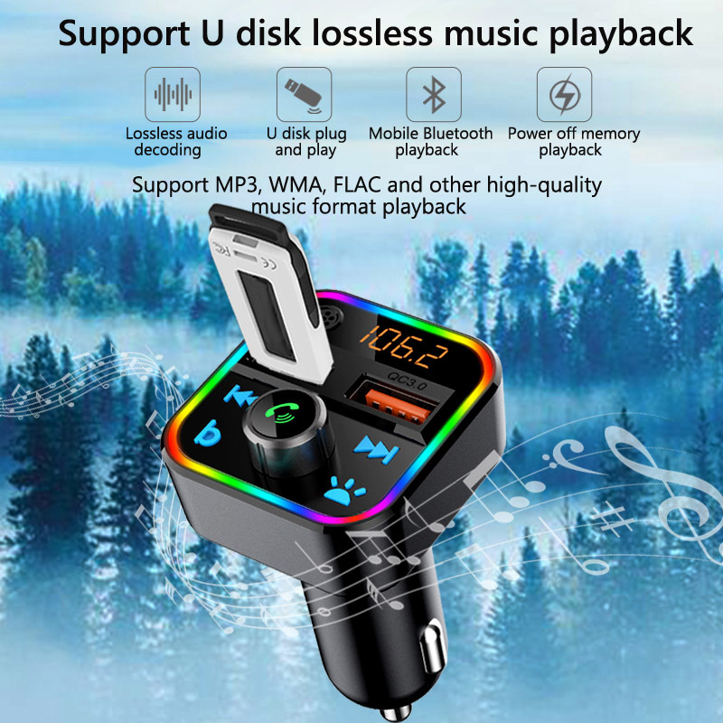 VR robot Bluetooth Car FM Transmitter Bass Stereo MP3 Player LED Backlit Wireless Handsfree Car Kit with QC 3.0 Fast Charging