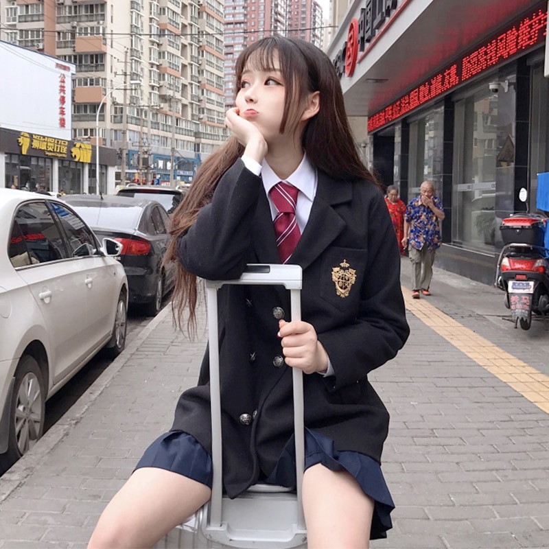 Japanese JK Uniforms College Wind Badge Embroidered Baggy Small Suit Woolen Coat Jacket Women&#39;s Clothing school girl uniform: Default Title