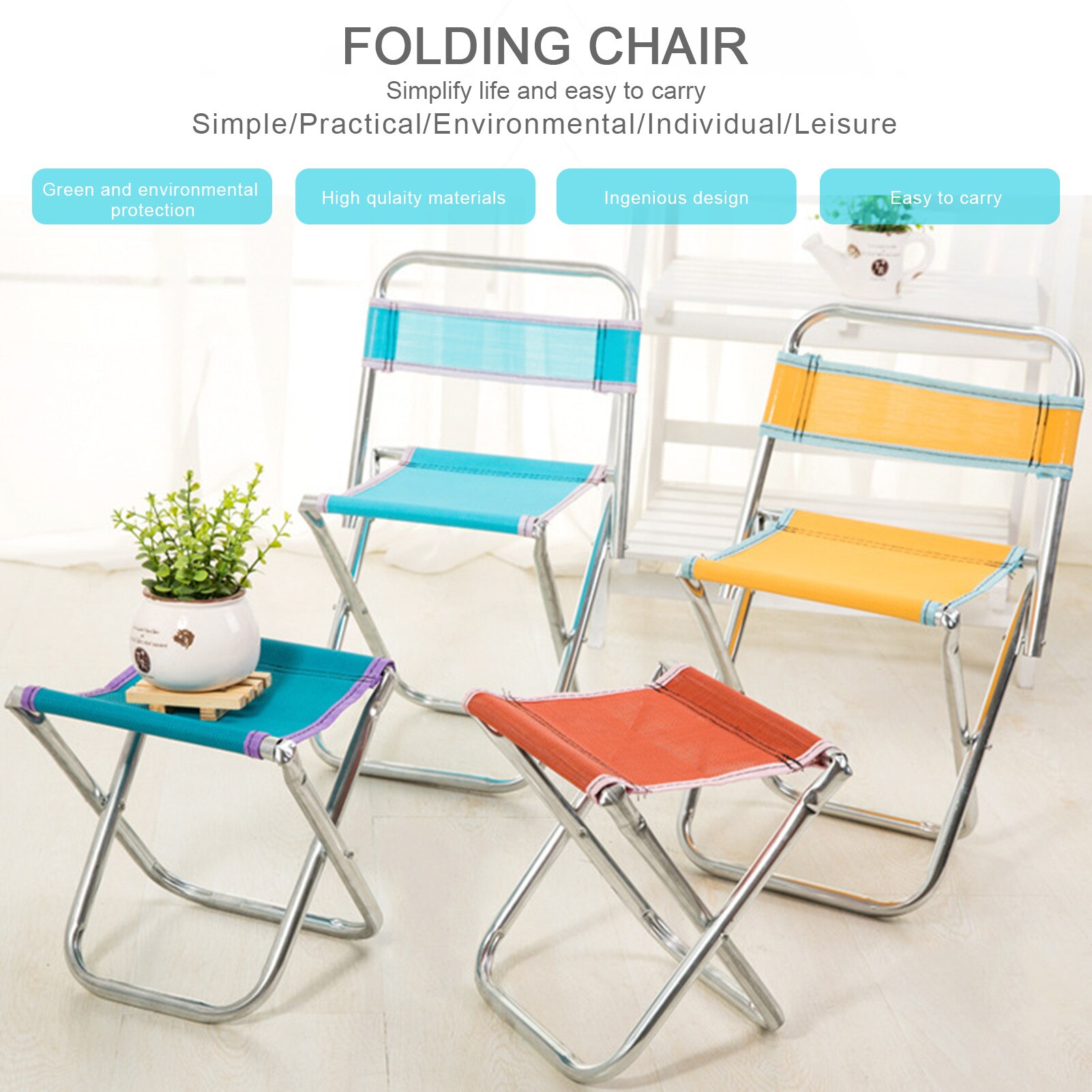 Thick Stainless Steel Folding Stool Foldable Portable Non-toxic Breathable Fishing Mesh Chair Backrest Stool Random Color