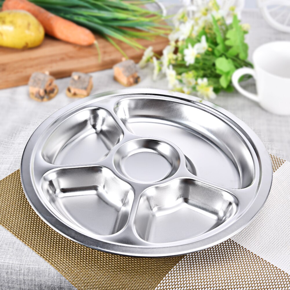 3/4/5/6 Section Stainless Steel Divided Dinner Tray Lunch Container Food Plate For School Canteen Stainless Steel Dinner Plate