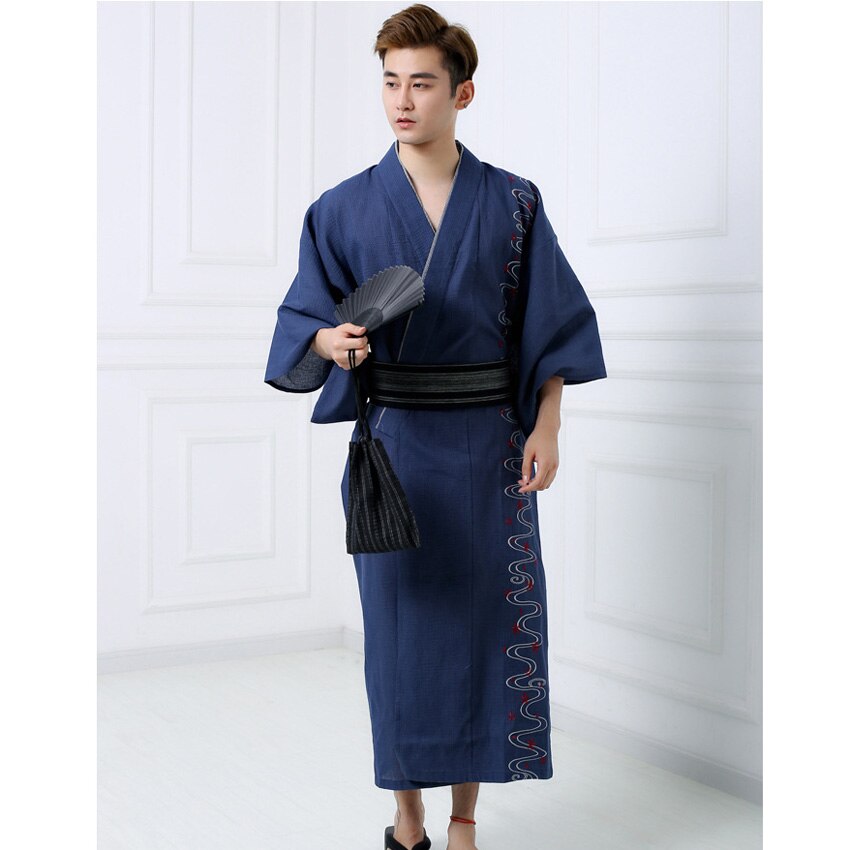 Kimono Yukata de otoño e invierno para Hombre Trajes de estilo japonés Samurai, traje de baño bordado Jinbei, ropa de dormir