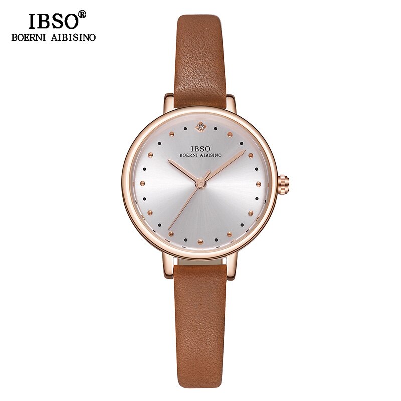 IBSO Brand Luxury Ladies Quartz Watch Leather Strap Montre Femme Women Wrist Watches Relogio Feminino Female Clock: Brown