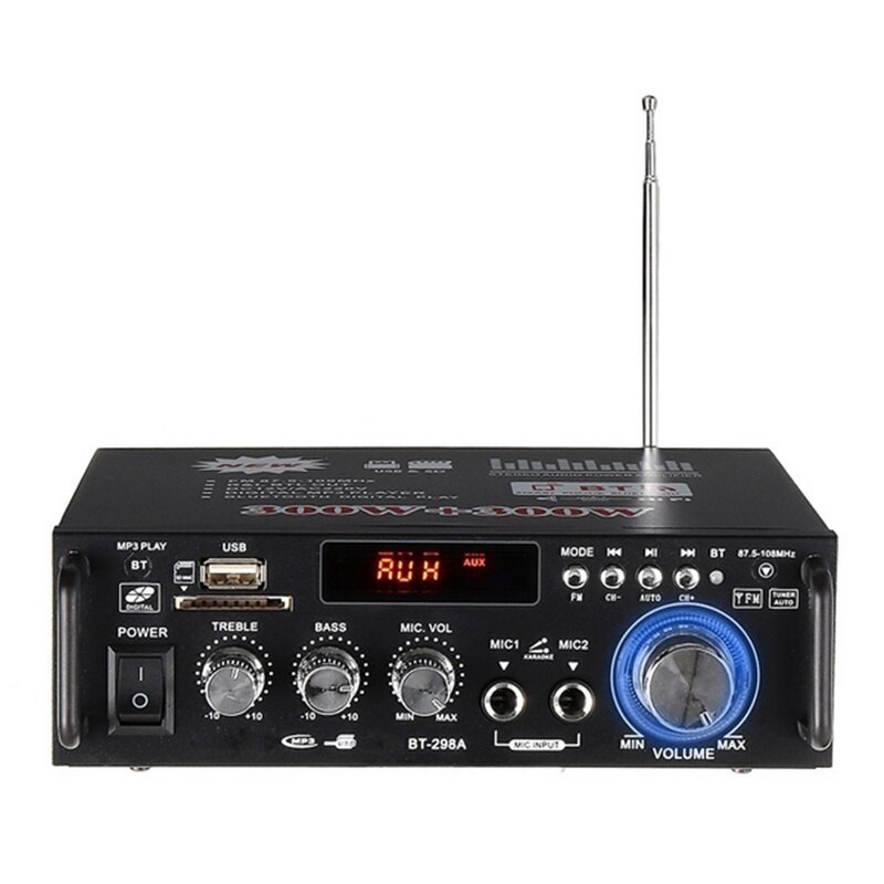 220-240V 600W Wireless Digital Audio Amplifier Bluetooth Stereo Karaoke Amplifier 2 MIC Input FM Home Theater Amplifier