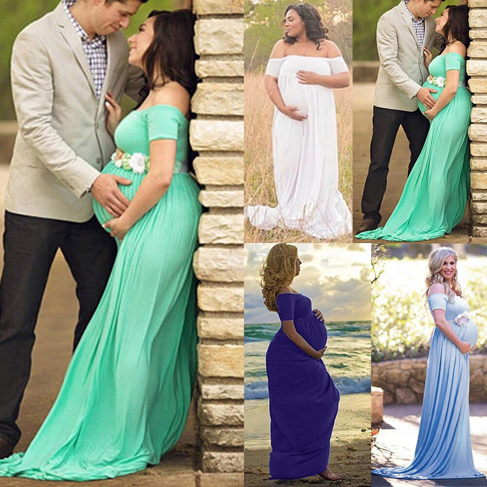 Summer Maternity Dresses Women Off Shoulder Foral Printed Sexy Long Dress Photography Props Ropa Premama Plus Size Dress L-XL