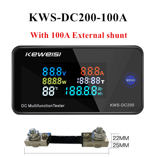 KWS-DC-200 Digitales Voltmeter, Amperemeter, DC 0–200 V, KWS Energie Energie Meter, LED-Farbe, DC, elektrisches Wattmeter mit zurücksetzen-Funktion, 0–100 A: Weiß