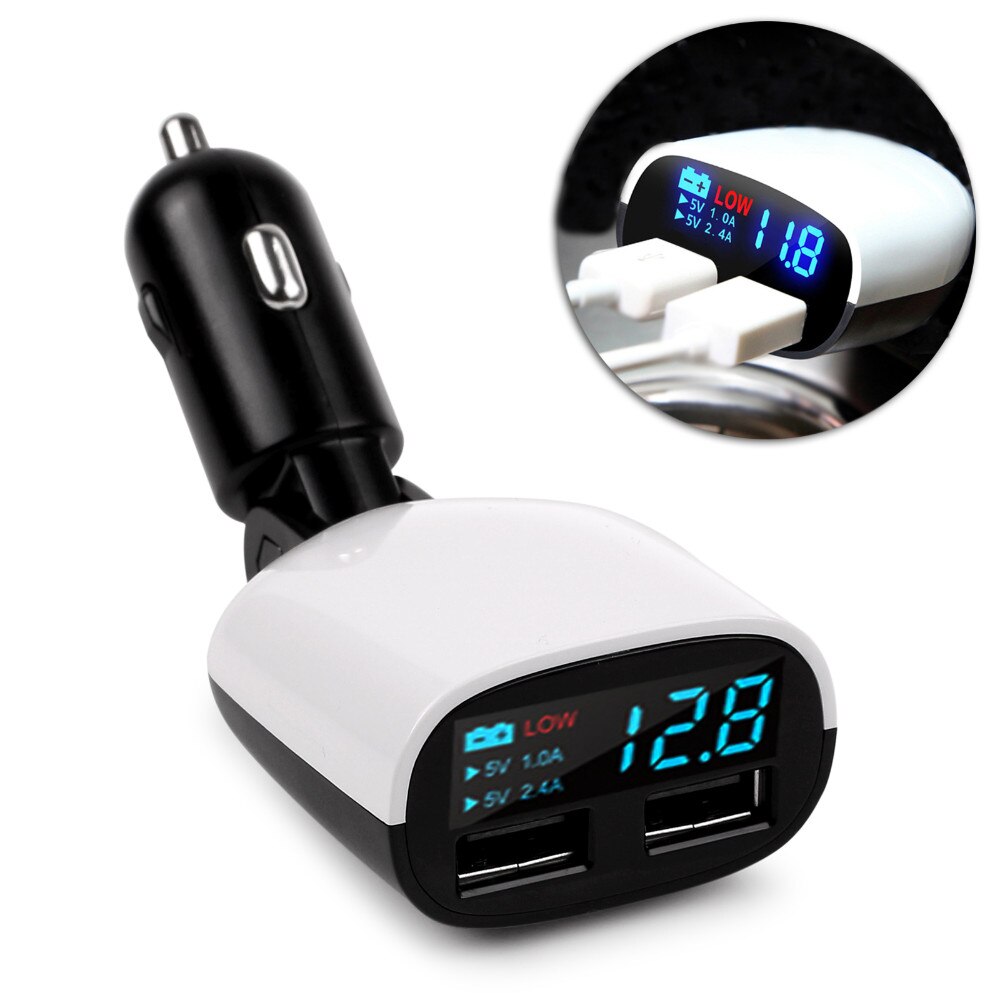 Universele Dual USB Car Charger Adapter 2.4A + 1.0A Voltage Monitor Auto-Oplader Voor iPhone 5 6 6 S plus Ipad Samsung Tablet Lader